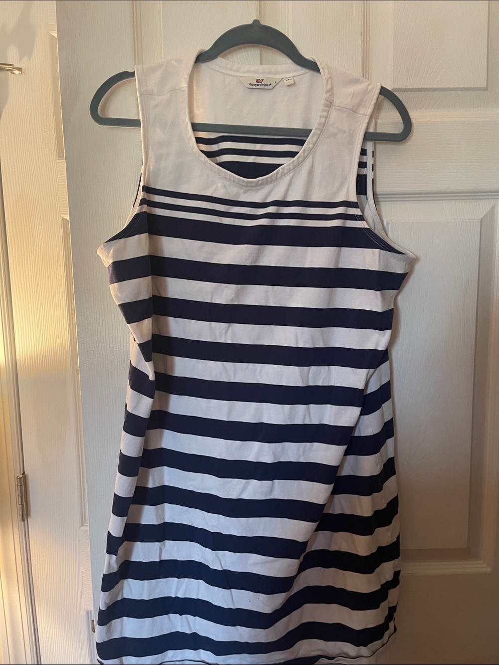 Vineyard Vines Sleeveless Striped Shift Dress - White & Navy